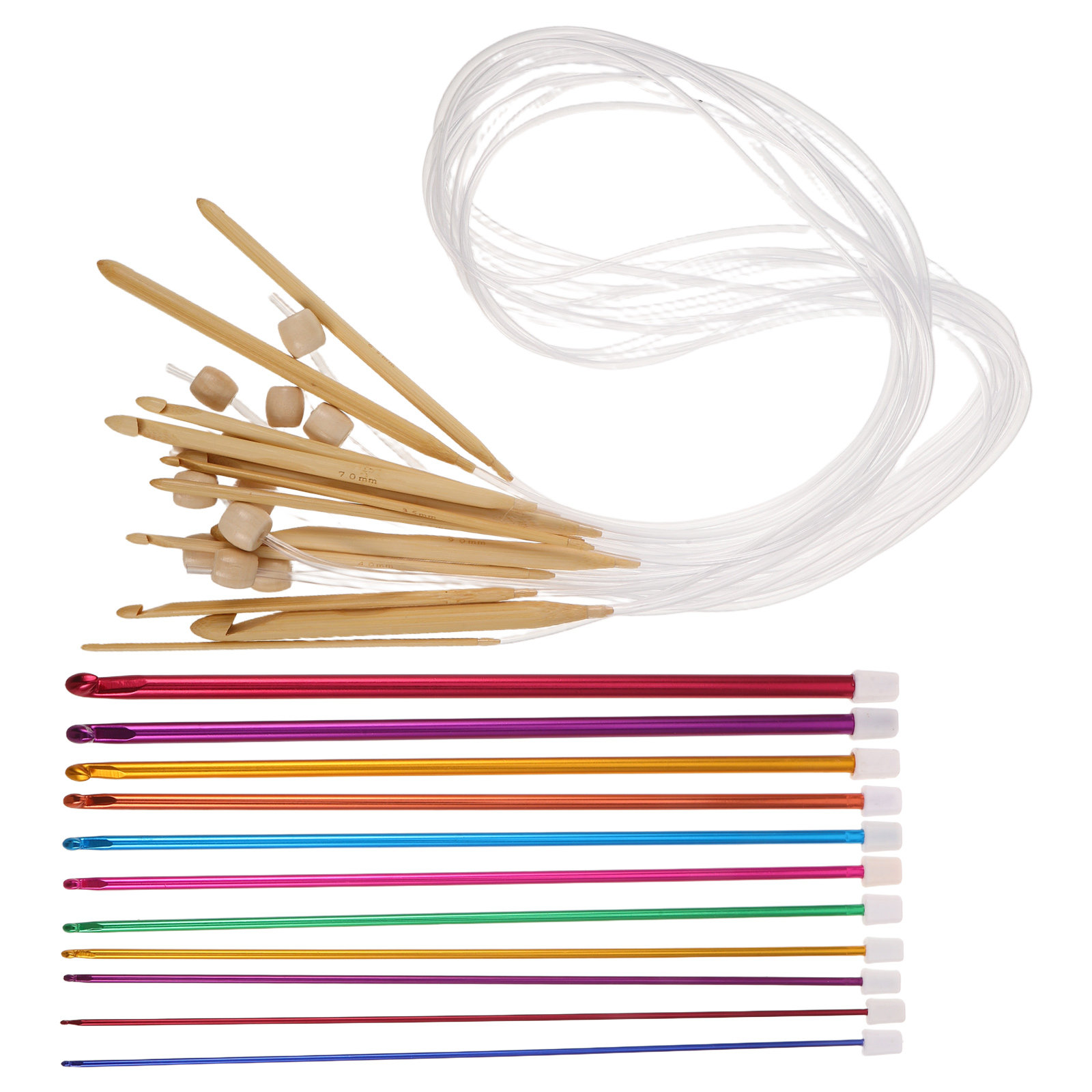 Wooden Crochet Hooks Ergonomic Handle - 1 juego de agujas de ganchillo