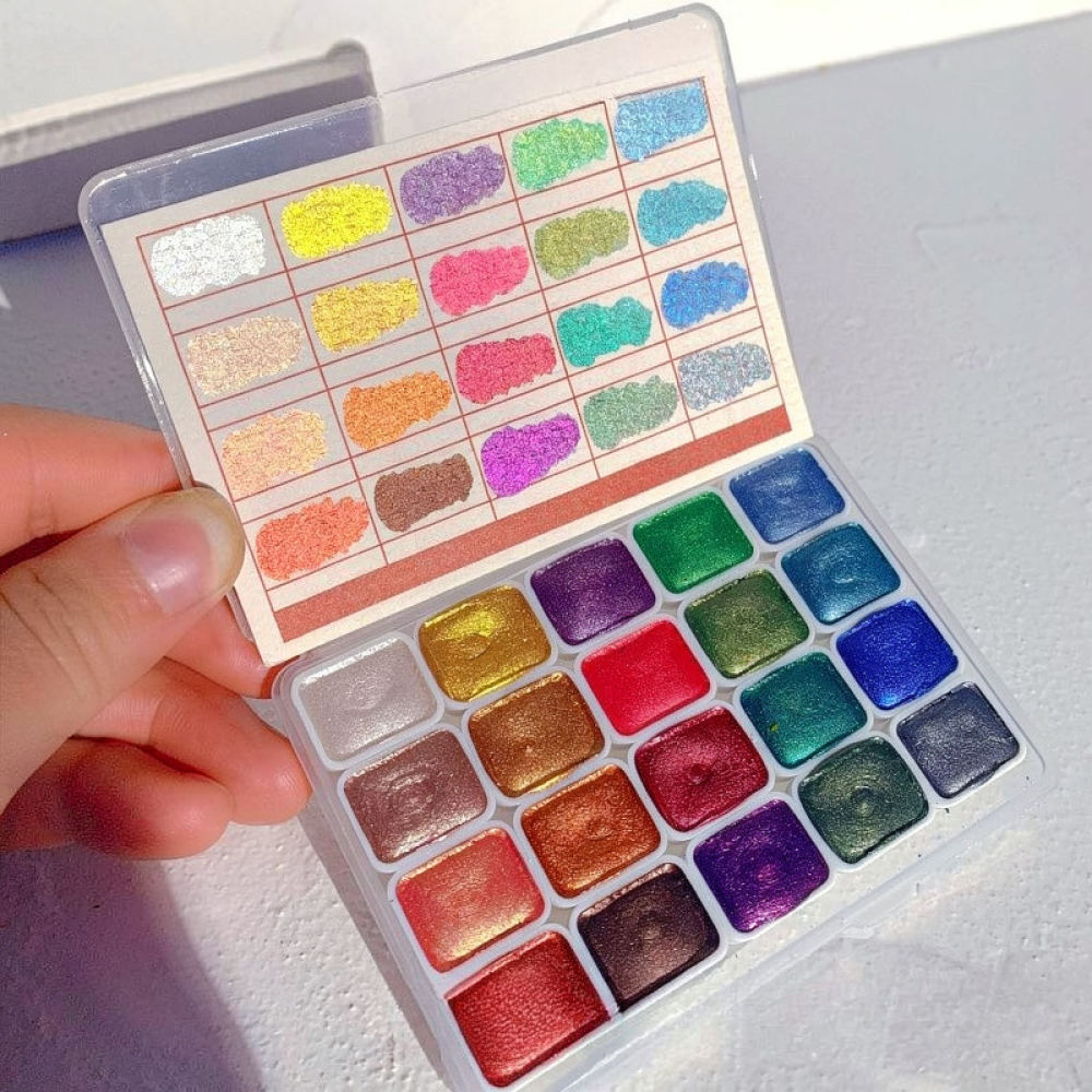 Set de acuarelas metálicas con - Watercolor Paint Set Solid Pigment reseña y precio